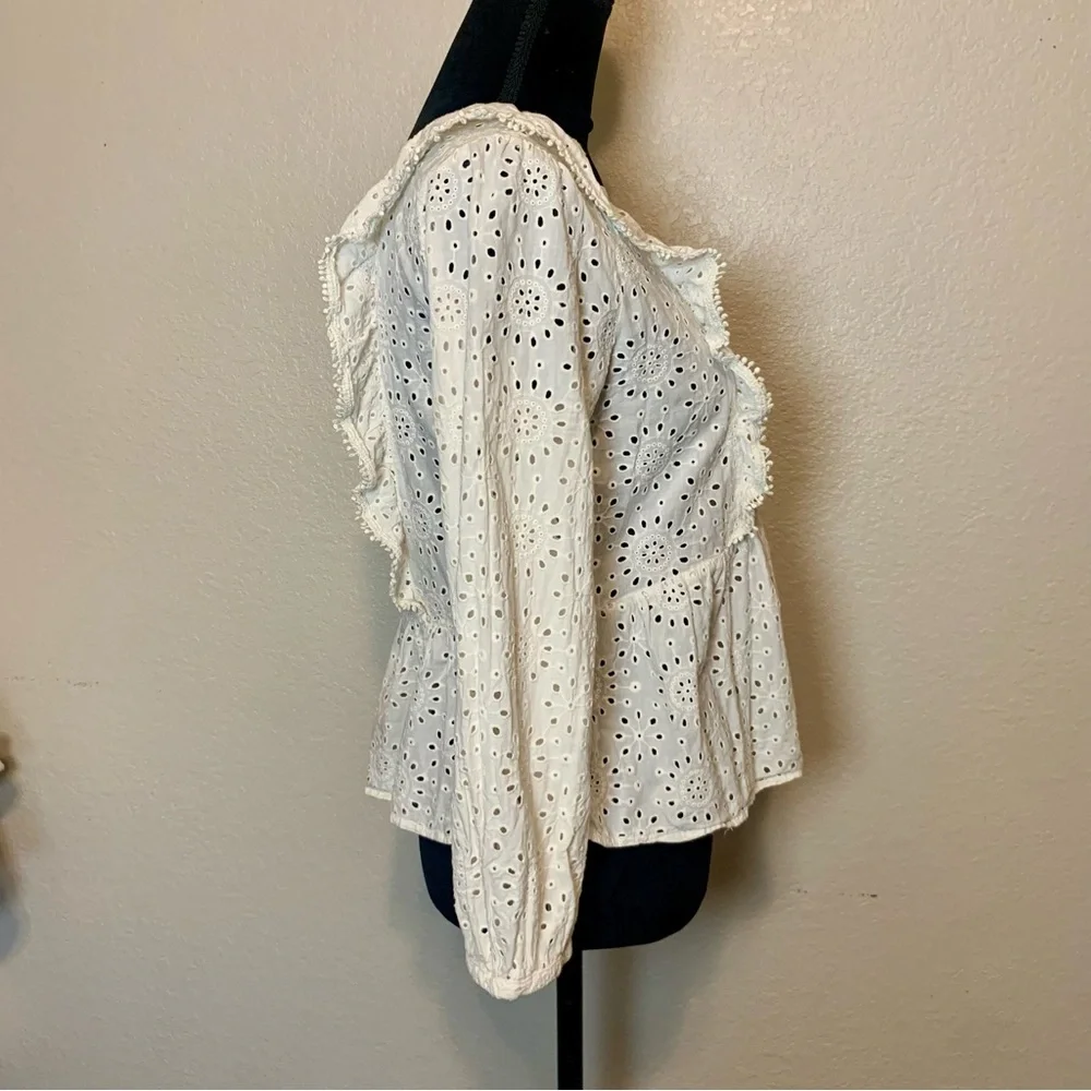 Madewell Eyelet Peplum Top 1/2 Button Up Ruffle White Size Small - Picture 11 of 16